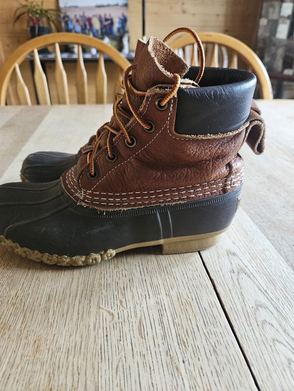 Vintage Womens Sz 6 LL Bean Duck Boots Brown Leather Rubber Rain Freeport Maine - Picture 3 of 5